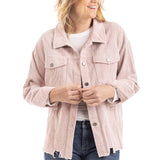 Light Pink Corduroy Distressed Shacket for Women