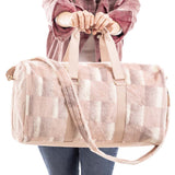 Pink Squares Faux Fur Weekender Bag