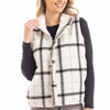 White and Black Plaid Fleece Lined Vest for Women