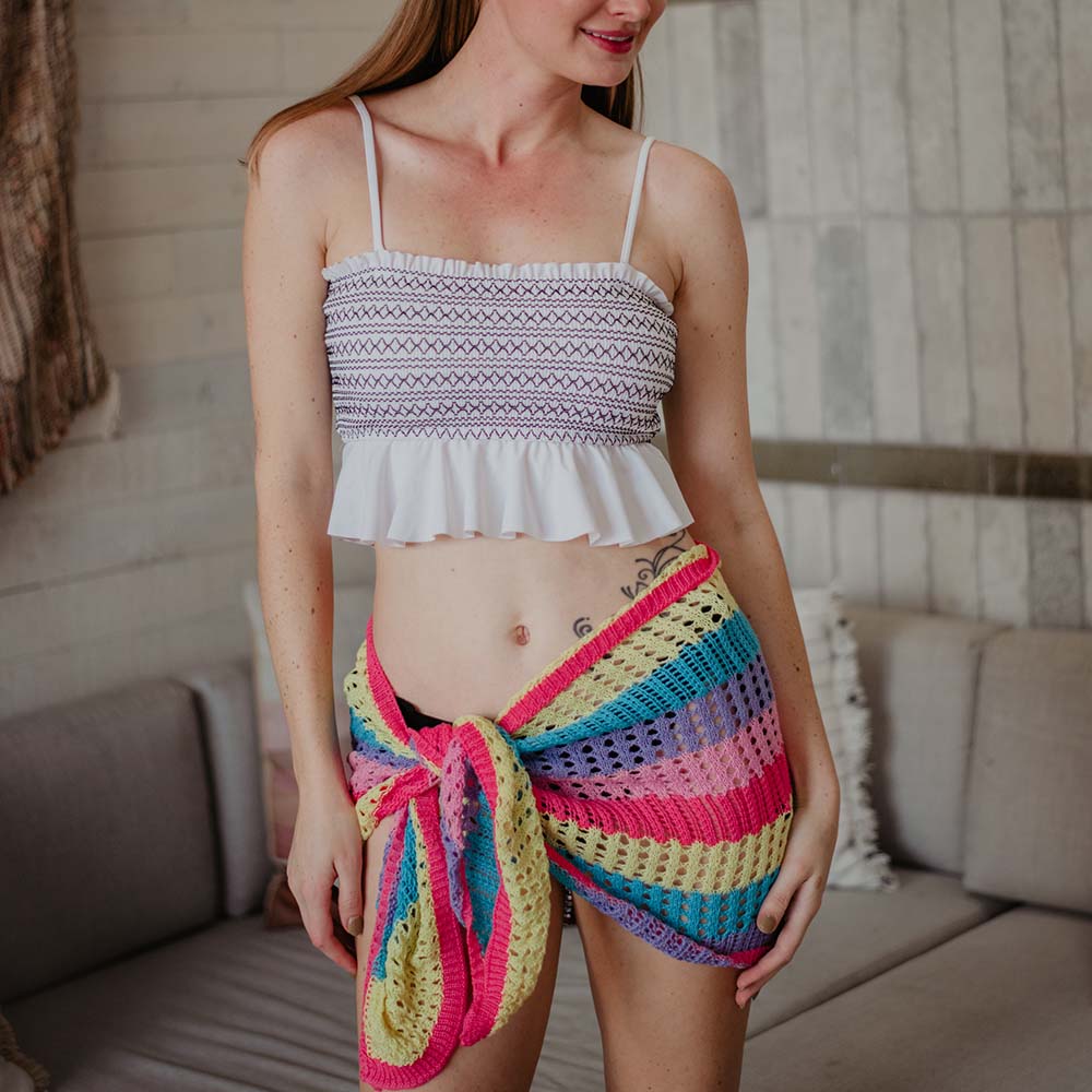 Neon Rainbow Striped Crochet Sarong Skirt