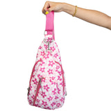 Pink Flower with Groovy Checkered Pattern Women's Sling Bag