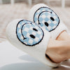 Light Blue Checkered Pattern Happy Face Slippers for Women
