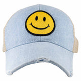 Yellow Happy Face Denim Trucker Hat