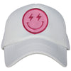 Hot Pink Lightning Smiley Face Foam Trucker Hat (All White)
