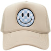 Light Blue Checkered Happy Face Foam Trucker Hat