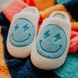 Turquoise and White Lightning Happy Slippers
