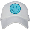 Turquoise Lightning Smiley Face Foam Trucker Hat (All White)