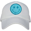 Lightning Smiley Face Trucker Hat (Turquoise and White)