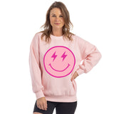 Pink Lightning Happy Face Crewneck Sweatshirt