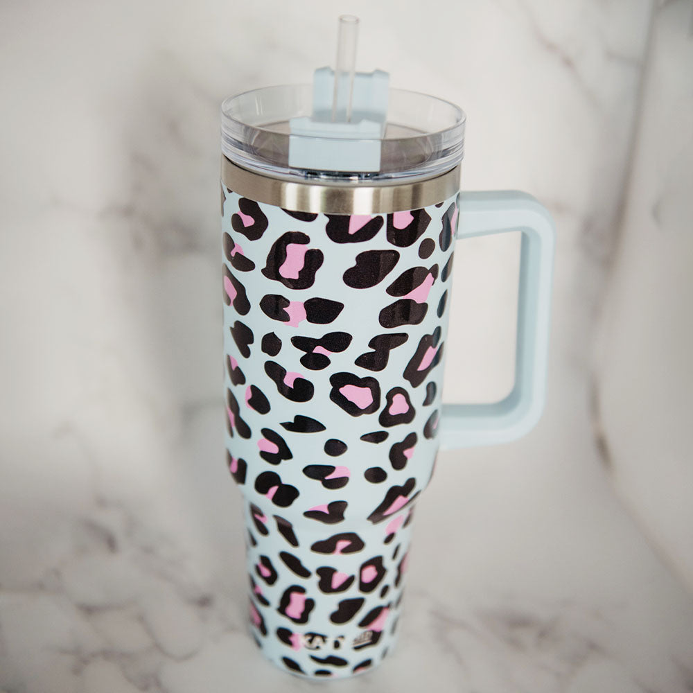 Pastel Leopard Tumbler Cup with Drinking Straw