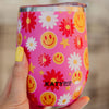 Red Flower Happy Face Stemless WINE TUMBLER Cup