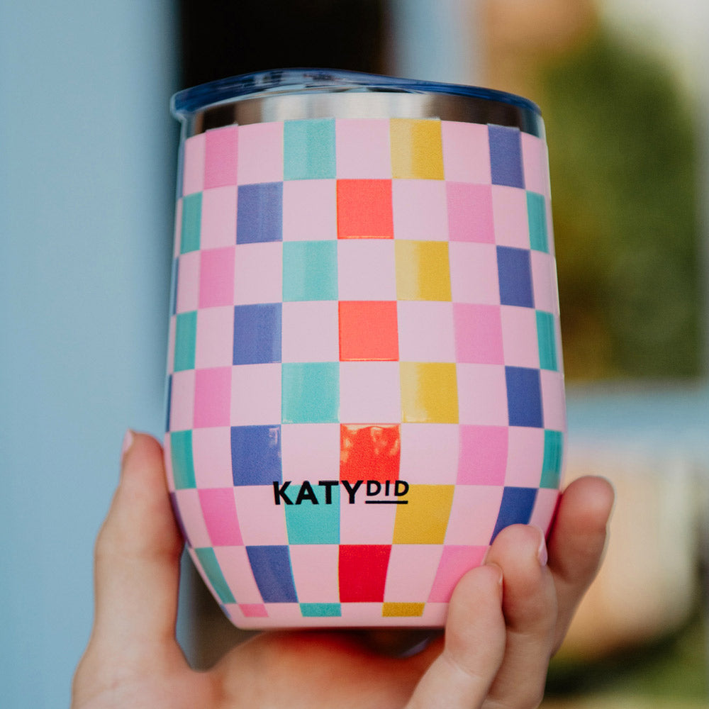 Multicolored Checkered WINE TUMBLER With Lid