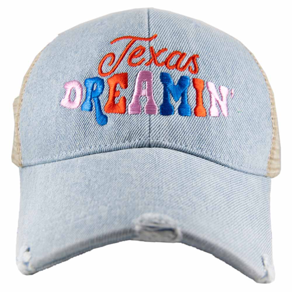 Denim Texas Hat Embroidered Blue TX Rainbow Stripes TX Monogram