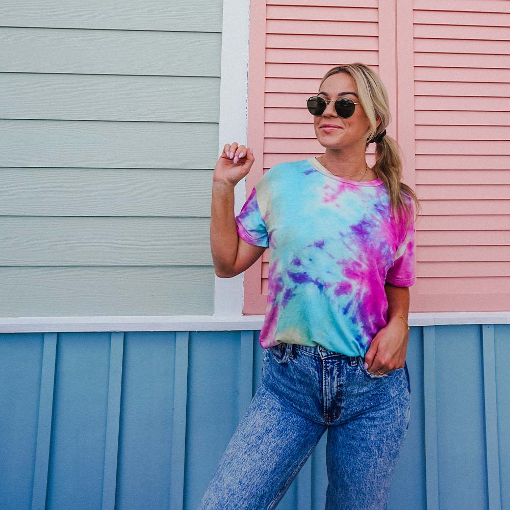 Blue, Pink, and Yellow Tie Dye T-Shirt