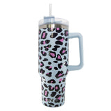 Blue Leopard Tumbler Cup with Straw