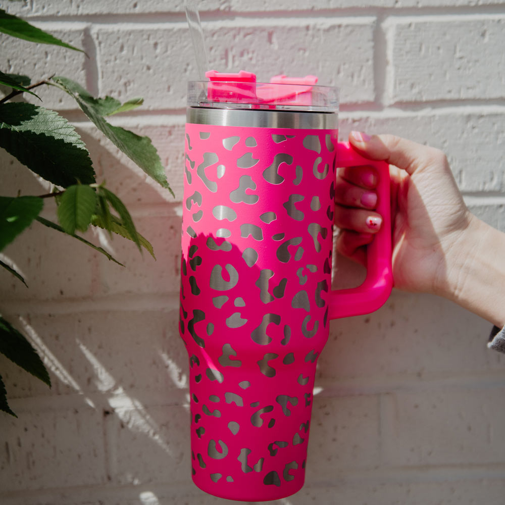 Sippin' Pretty Hot Pink Leopard 40 oz Drink Tumbler With Lid And Straw –  Pink Lily