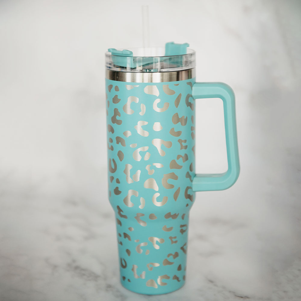 Mint Green Stainless Steel Tumbler with Straw