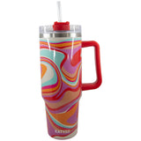 Groovy Swirls 40 Oz Tumbler Cup with Straw and Handle