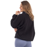 Black Buttoned Slouchy Women's Fleece Jacket