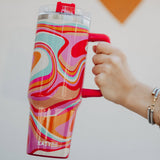 Groovy Swirls 40 Oz Tumbler Cup with Straw and Handle