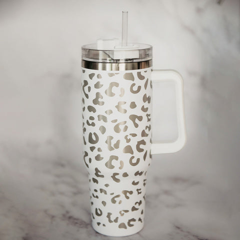 Cow Print Tumbler, 40 Oz Tumbler with Handle and Straw, Cute