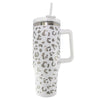 White METALLIC Leopard Tumbler Cup with Handle