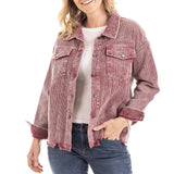 Wine Corduroy Distressed Shacket for Women