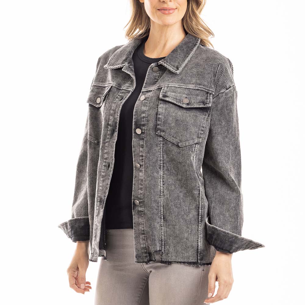 Charcoal Corduroy Distressed Shacket for Women