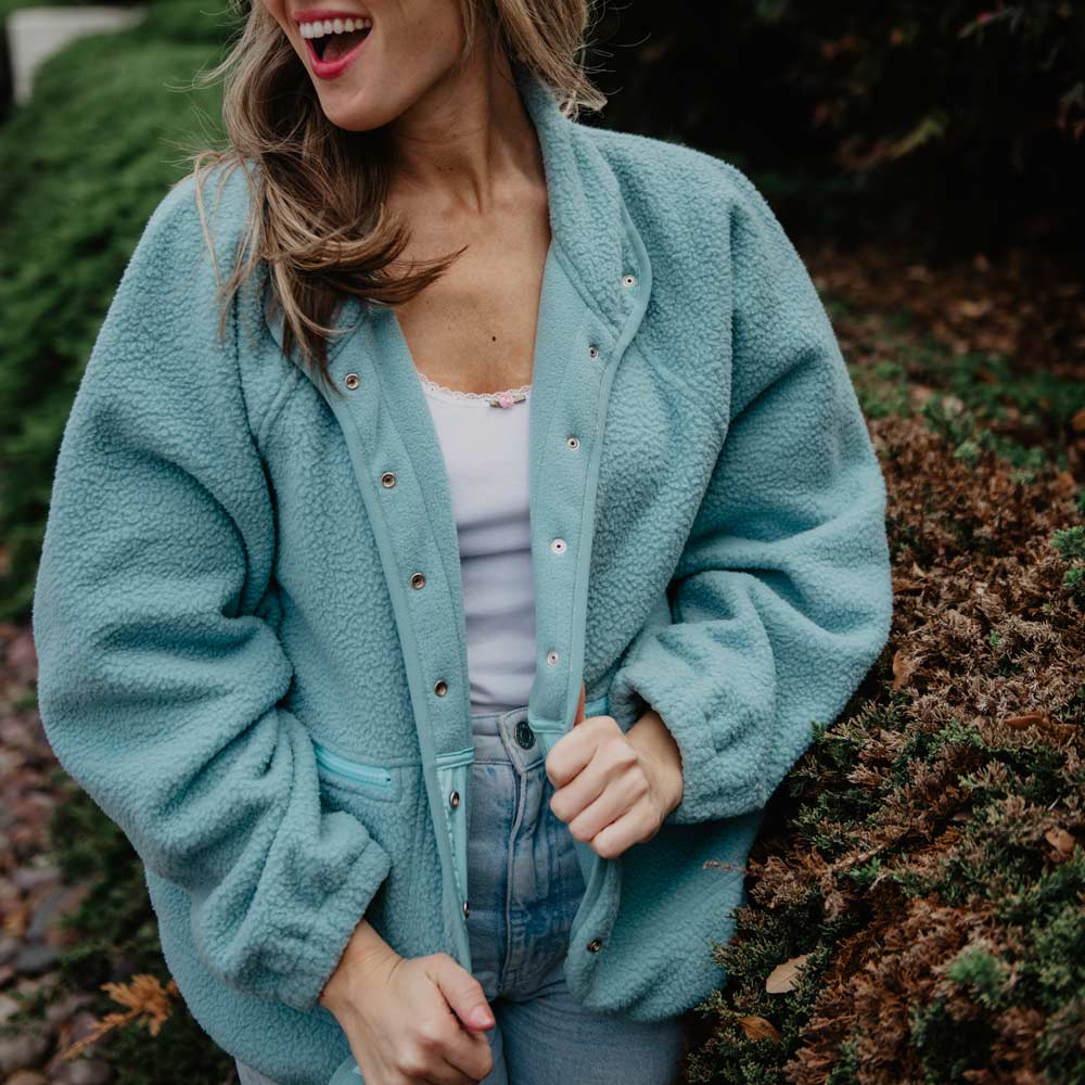 Slouchy Mint Buttoned Athletic Jacket Fleece
