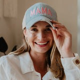 MAMA (Pink and White) Denim Trucker Hat