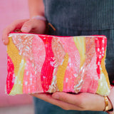 Pink/Yellow/Champagne Beaded Wristlet Wallet