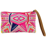 Multicolored Aztec Sequin and Beaded Wristlet w/ Leather Strap