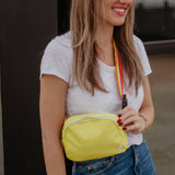 Yellow Solid Belt Bag with Striped Strap